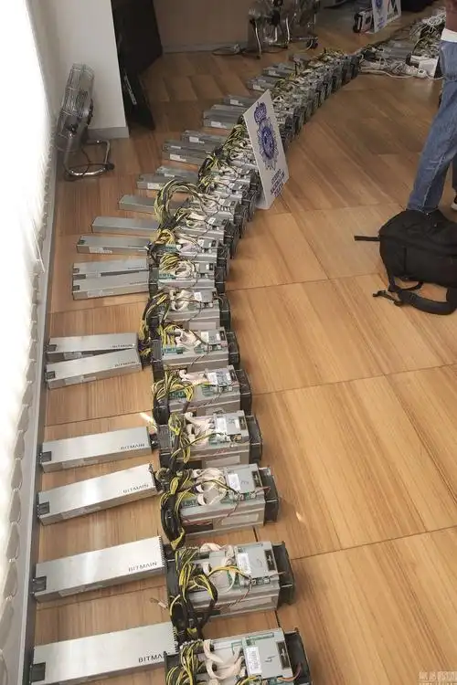 An expansive mining farm with multiple mining rigs
